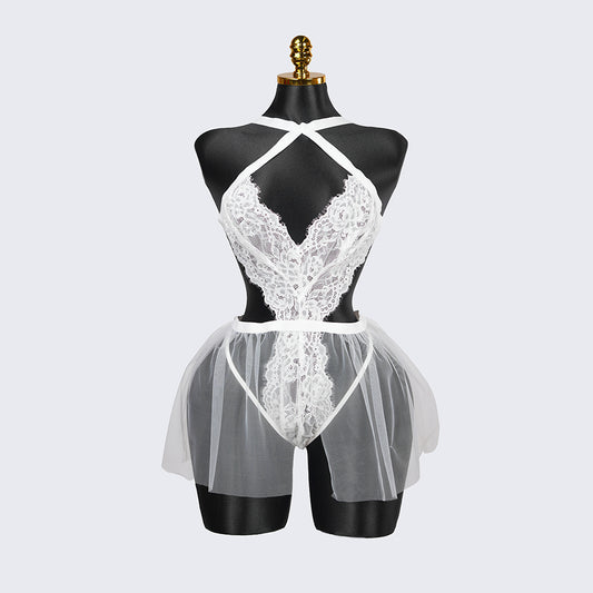 Plus Size White Sheer Mesh Bodysuit