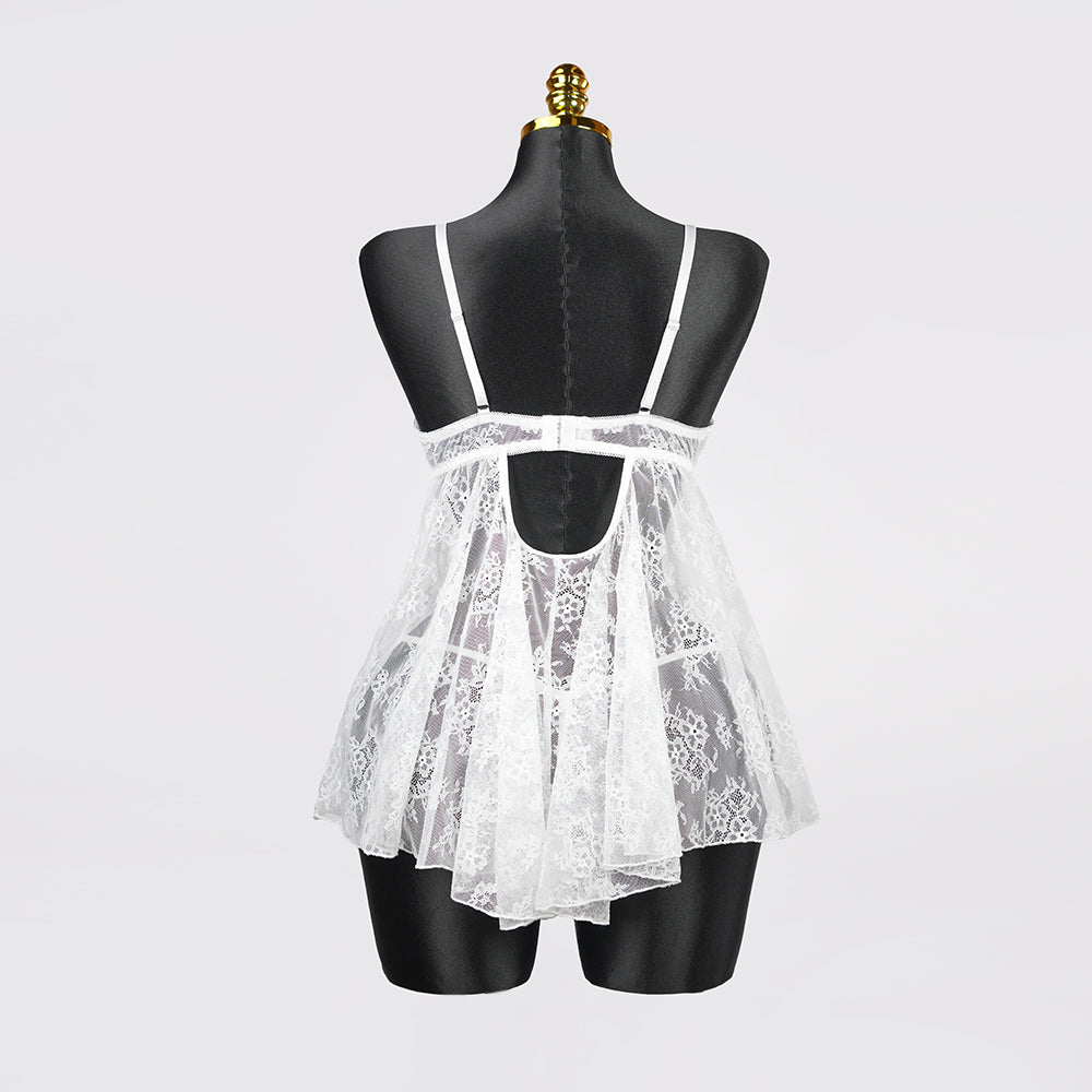 Plus Size White Floral Sheer Mesh Chemise