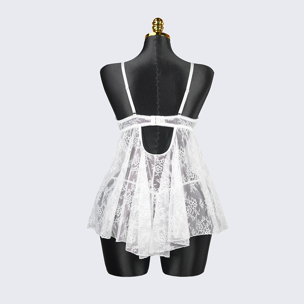 Plus Size White Floral Sheer Mesh Chemise