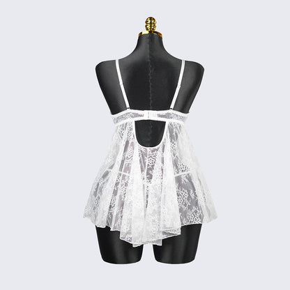 Plus Size White Floral Sheer Mesh Chemise