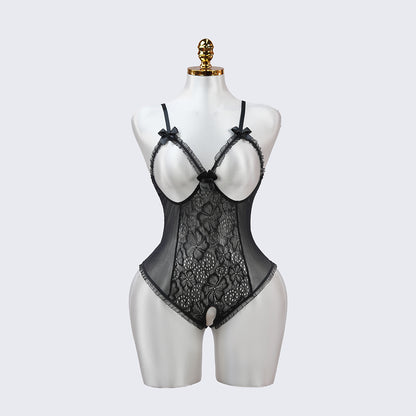 Floral Lace Embroidered Open Crotch Bodysuit