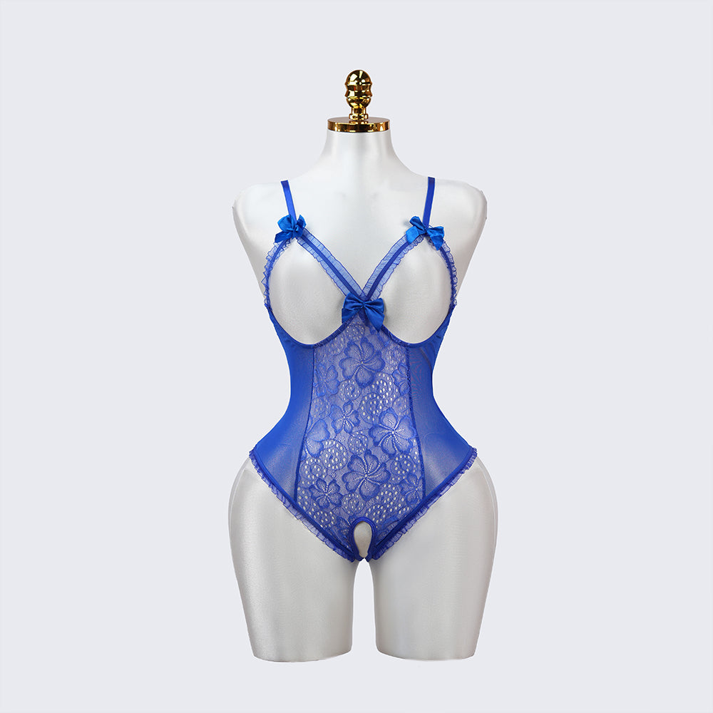 Floral Lace Embroidered Open Crotch Bodysuit
