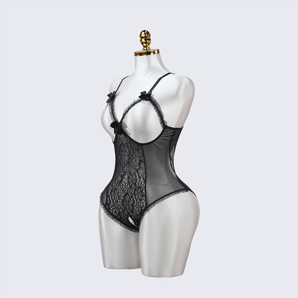 Floral Lace Embroidered Open Crotch Bodysuit