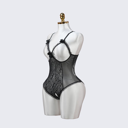 Floral Lace Embroidered Open Crotch Bodysuit
