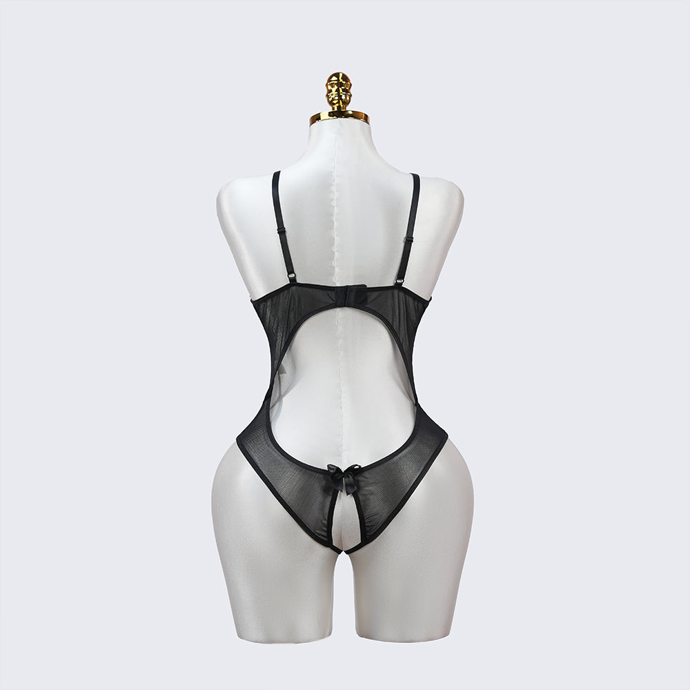 Floral Lace Embroidered Open Crotch Bodysuit