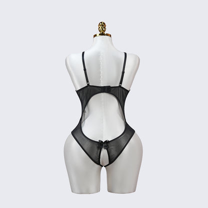 Floral Lace Embroidered Open Crotch Bodysuit