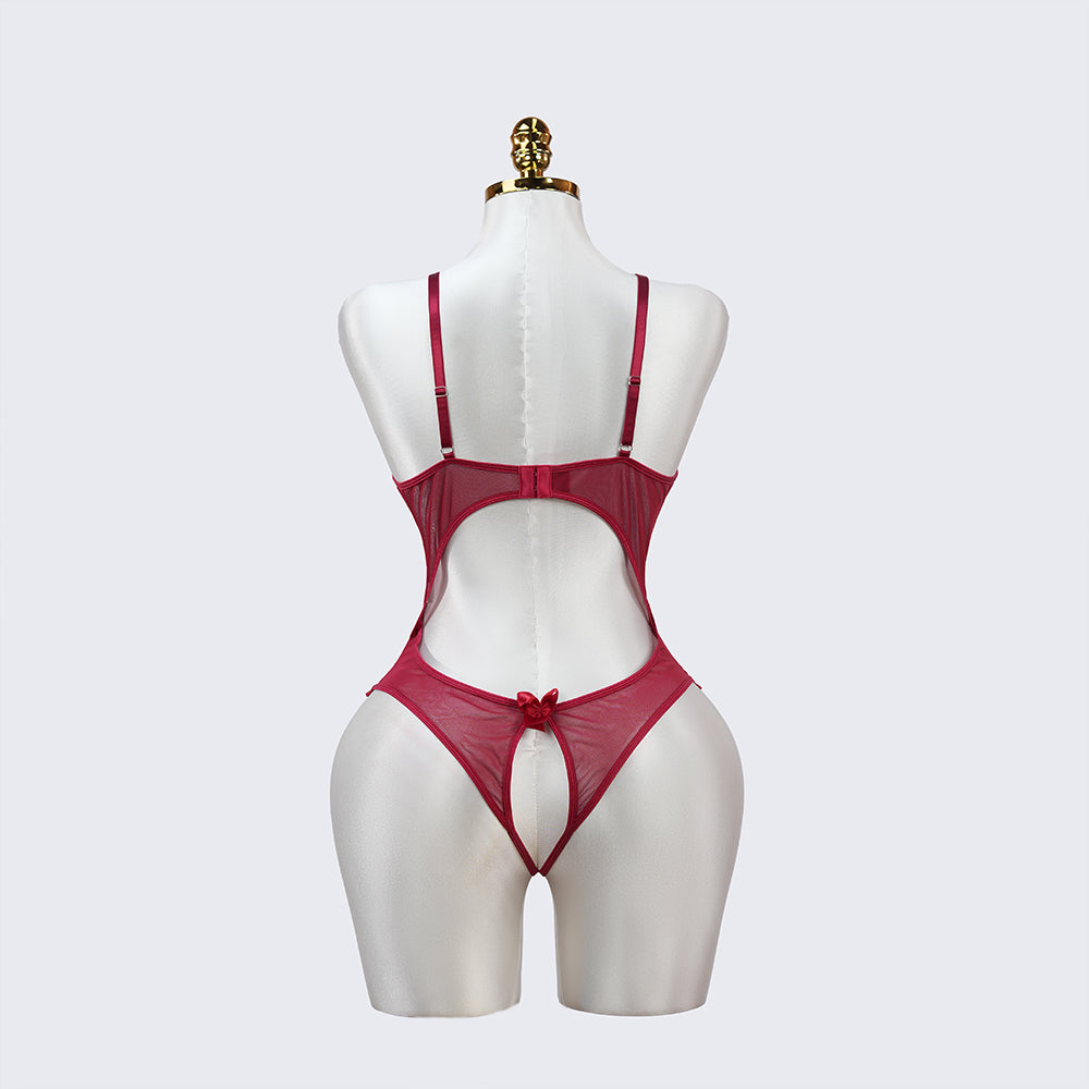 Floral Lace Embroidered Open Crotch Bodysuit