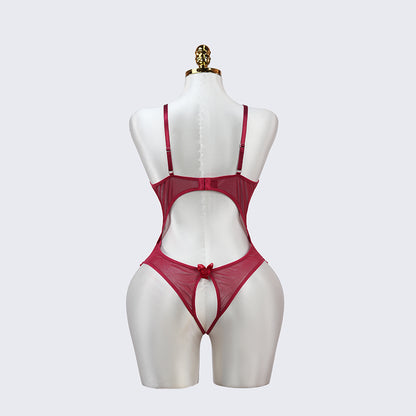 Floral Lace Embroidered Open Crotch Bodysuit