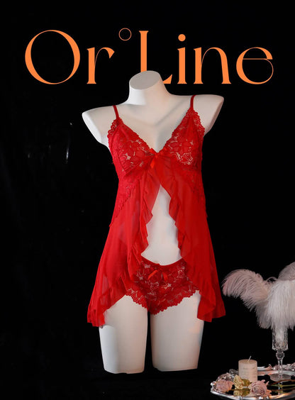Red Full-body Lace Top Panty Set