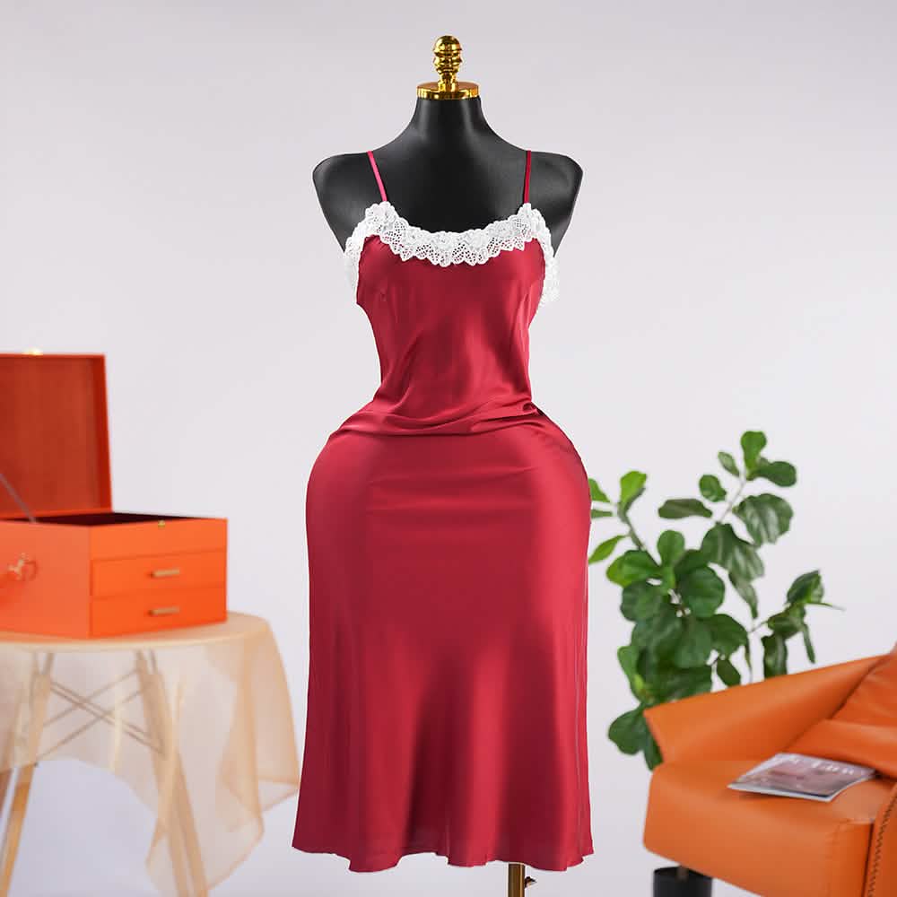 Red Lace Sleeveless Spaghetti Strap Racerback Women Nightgown