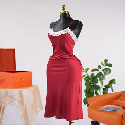 Red Lace Sleeveless Spaghetti Strap Racerback Women Nightgown