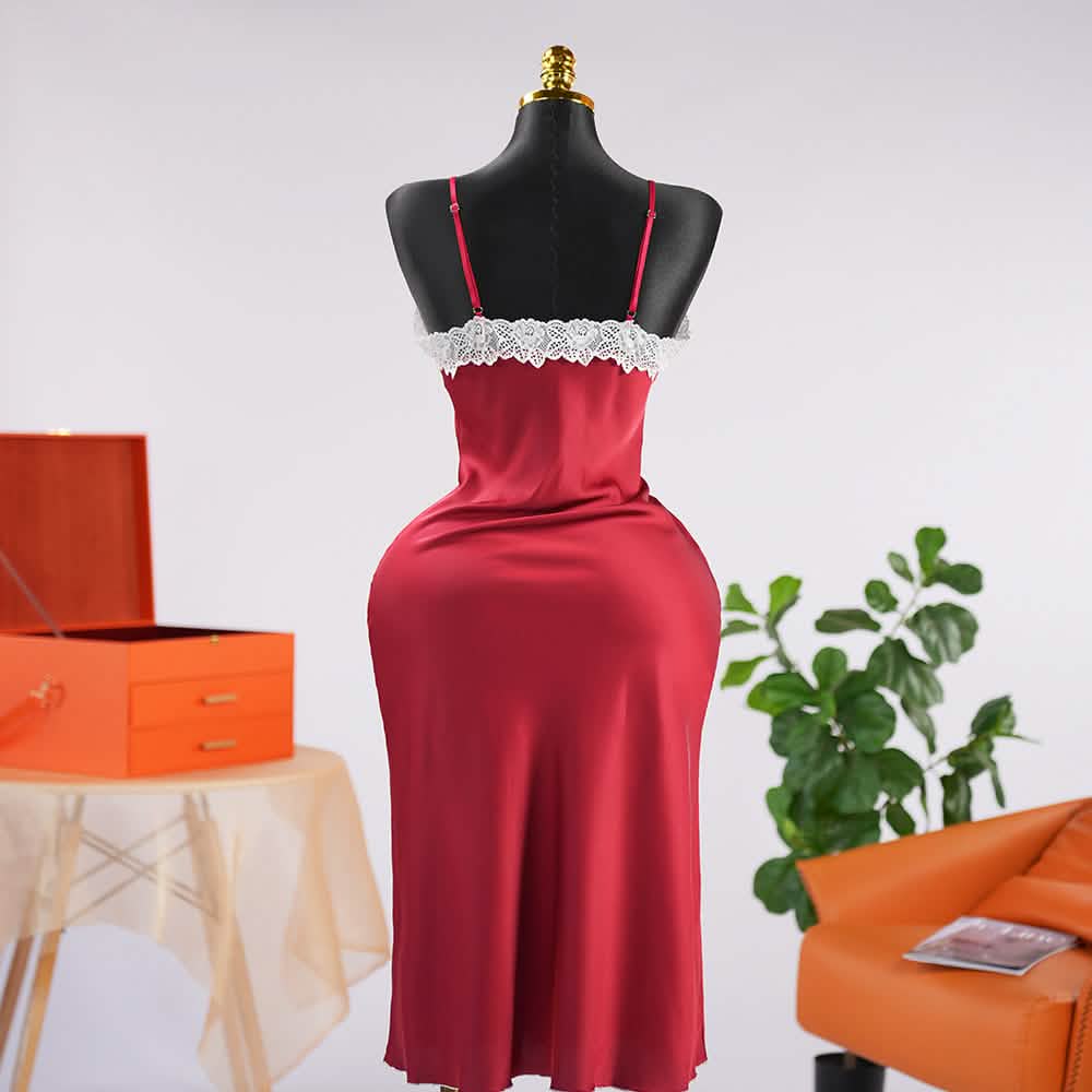 Red Lace Sleeveless Spaghetti Strap Racerback Women Nightgown