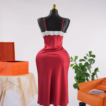 Red Lace Sleeveless Spaghetti Strap Racerback Women Nightgown