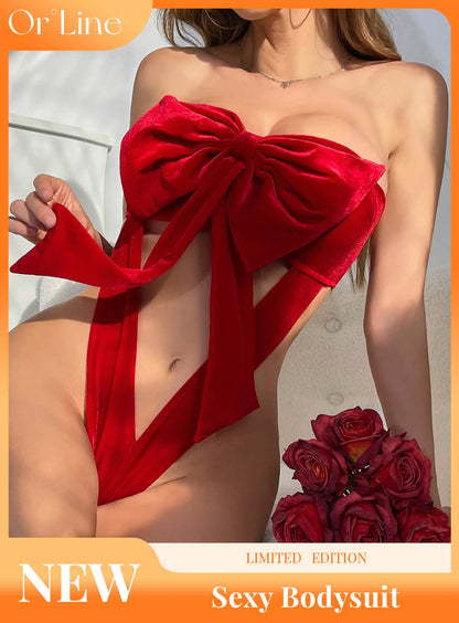 Red Open-back Bow Adjustable Bodysuit