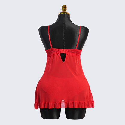Red Full-body Lace Top Panty Set