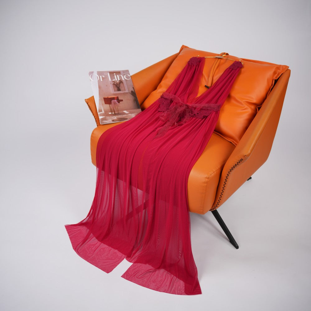 Red Lace See-Through Seduction Dress Panties Set