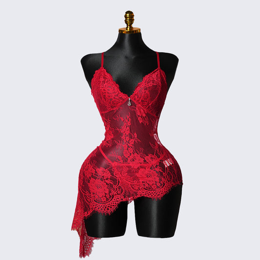 Red Lace See-through Lingerie Dress