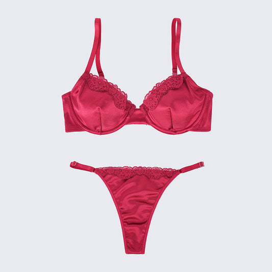 Red Lace Trim Comfort Bra Panty Set