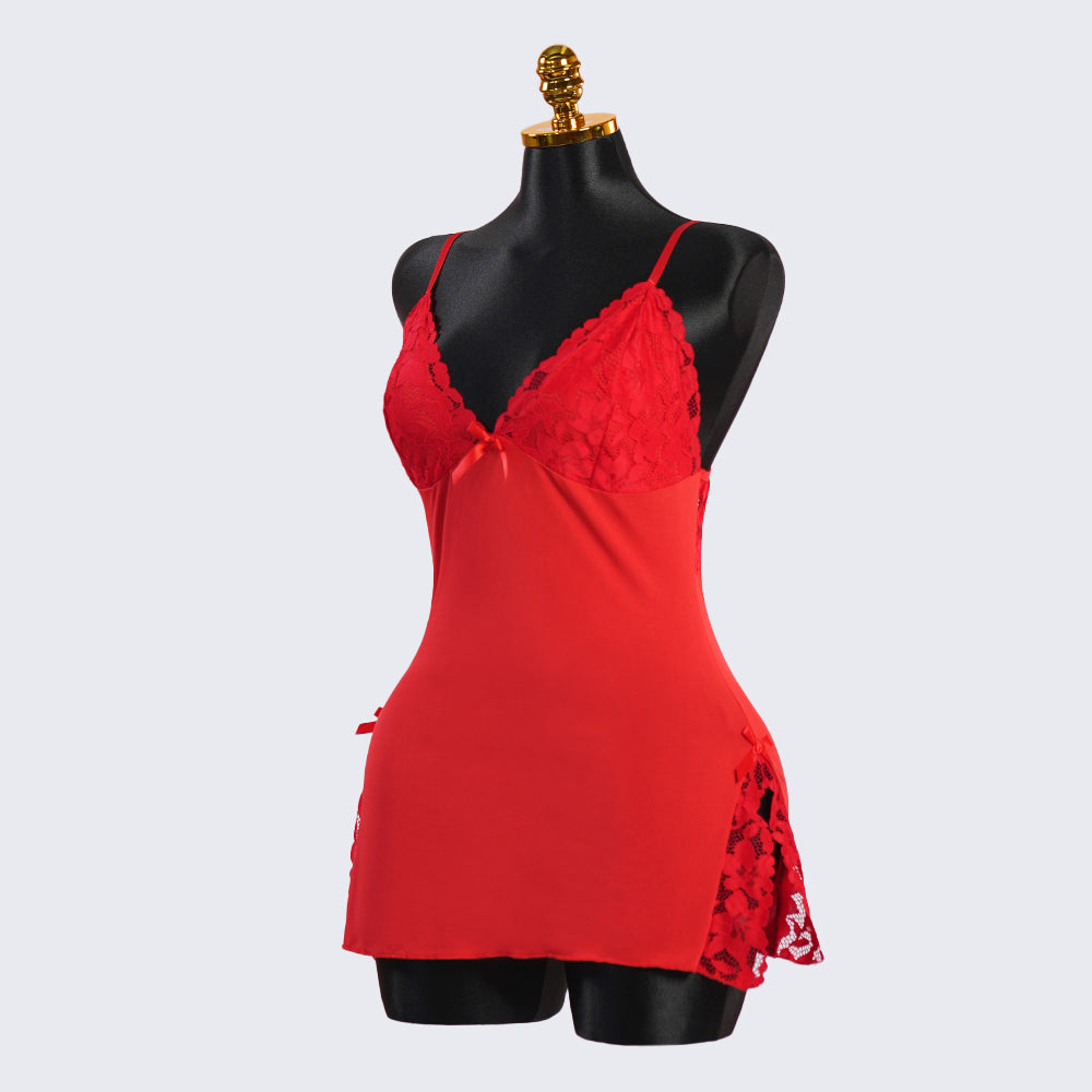 Red Mesh Sexy Spaghetti-strap Lace Dress