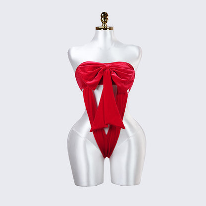 Red Open-back Bow Adjustable Bodysuit