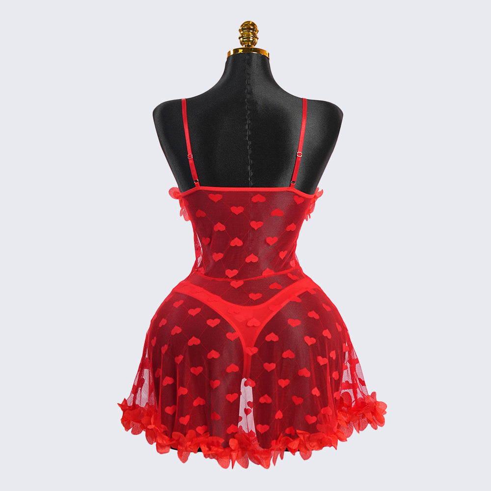 Red See-Through Ruffled Dress
