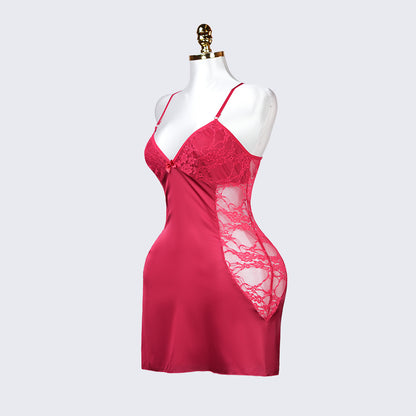 Ruby Romance Red Lace Paneled Spaghetti Strap Nightgown