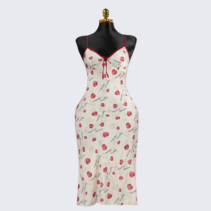 Rose Print Deep V Spaghetti Straps Dress