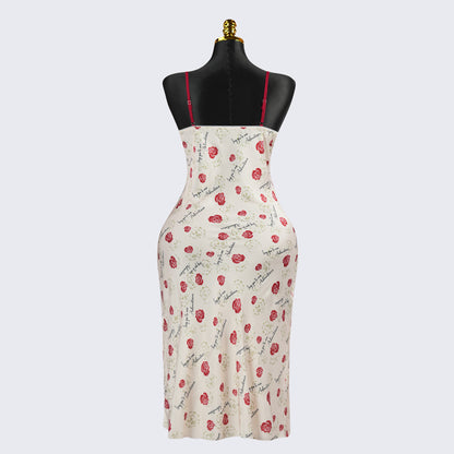 Rose Print Deep V Spaghetti Straps Dress
