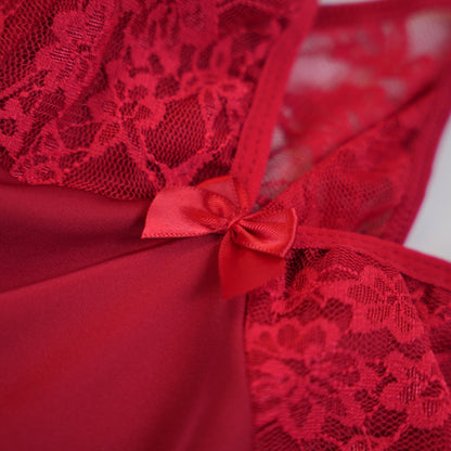 Ruby Romance Red Lace Paneled Spaghetti Strap Nightgown
