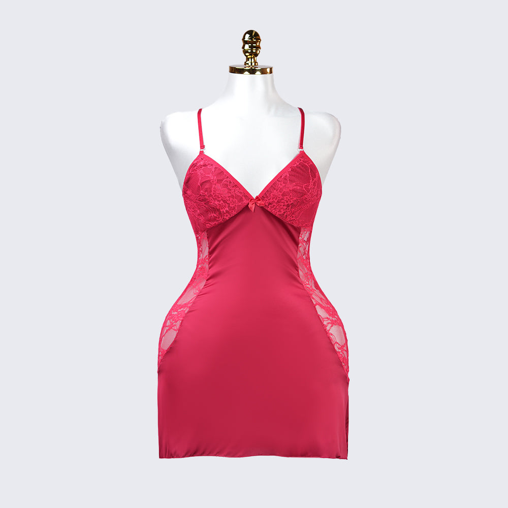 Ruby Romance Red Lace Paneled Spaghetti Strap Nightgown