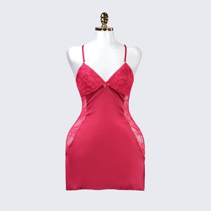 Ruby Romance Red Lace Paneled Spaghetti Strap Nightgown