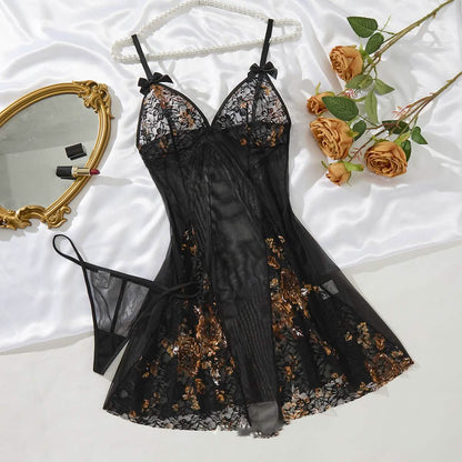 Floral Lace Nightgown Dress Set