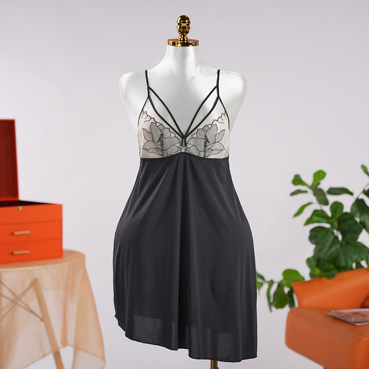 Embroidered Lace Nightgown with Adjustable Spaghetti Straps