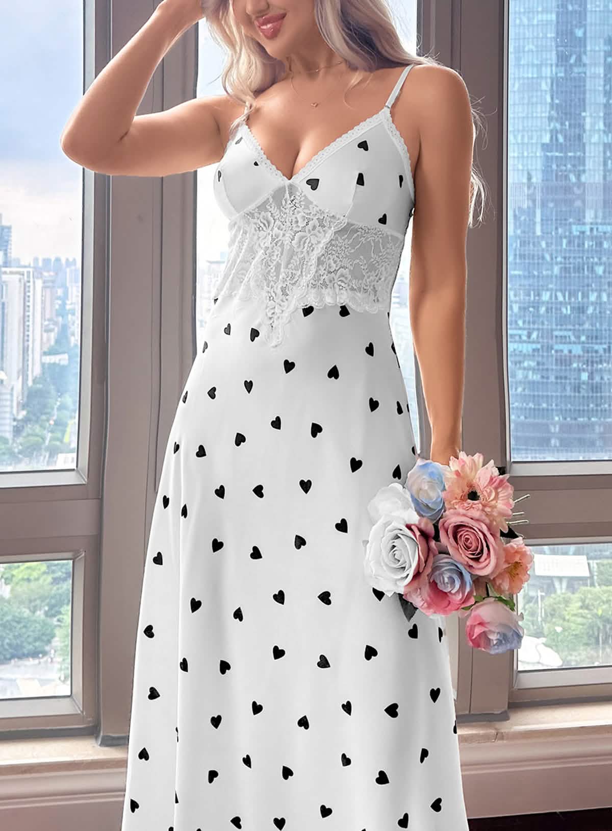 Satin Heart Printed Nightgown