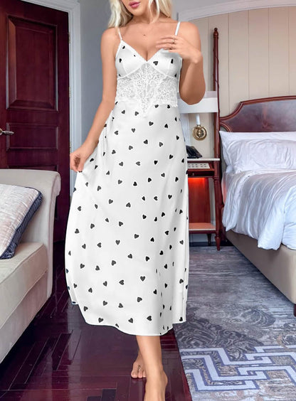 Satin Heart Printed Nightgown