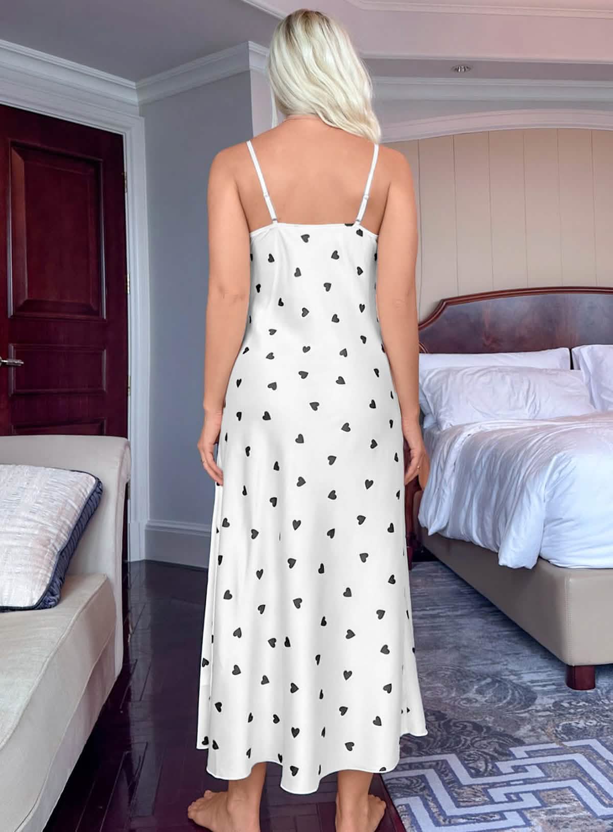 Satin Heart Printed Nightgown