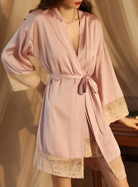 Satin Lace Embroidery Nightgown Robe Dress Set