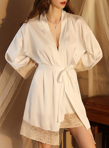 Satin Lace Embroidery Nightgown Robe Dress Set