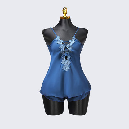 Satin Floral Lace Pajamas Set Nightwear