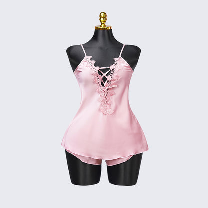 Satin Floral Lace Pajamas Set Nightwear