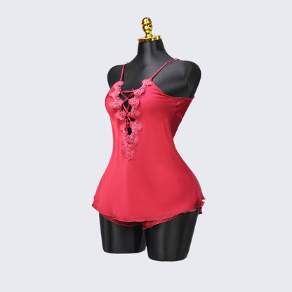 Satin Floral Lace Pajamas Set Nightwear