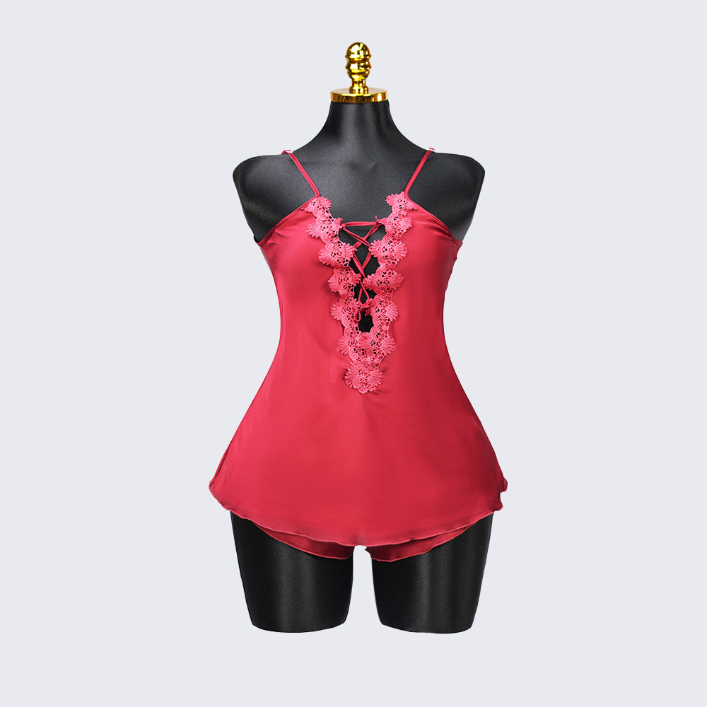Satin Floral Lace Pajamas Set Nightwear