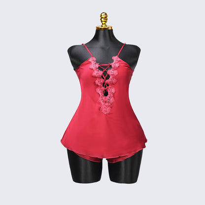 Satin Floral Lace Pajamas Set Nightwear