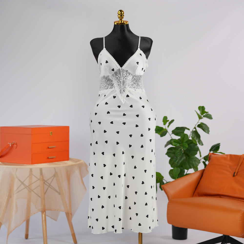 Satin Heart Printed Nightgown