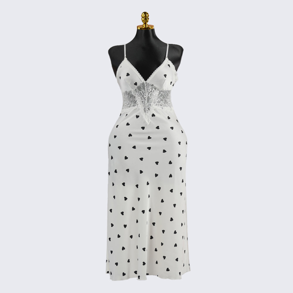 Satin Heart Printed Nightgown