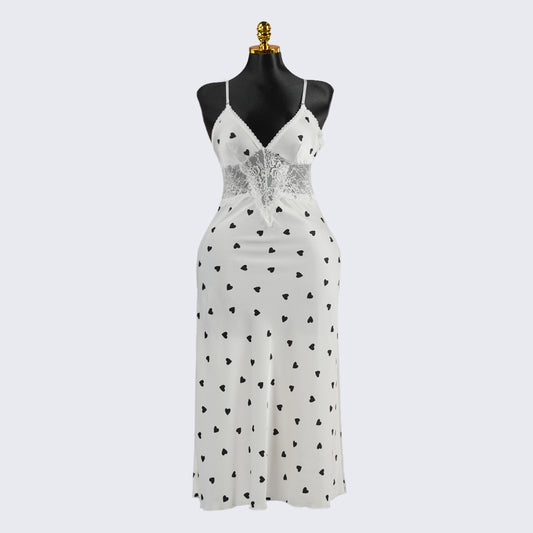 Satin Heart Printed Nightgown