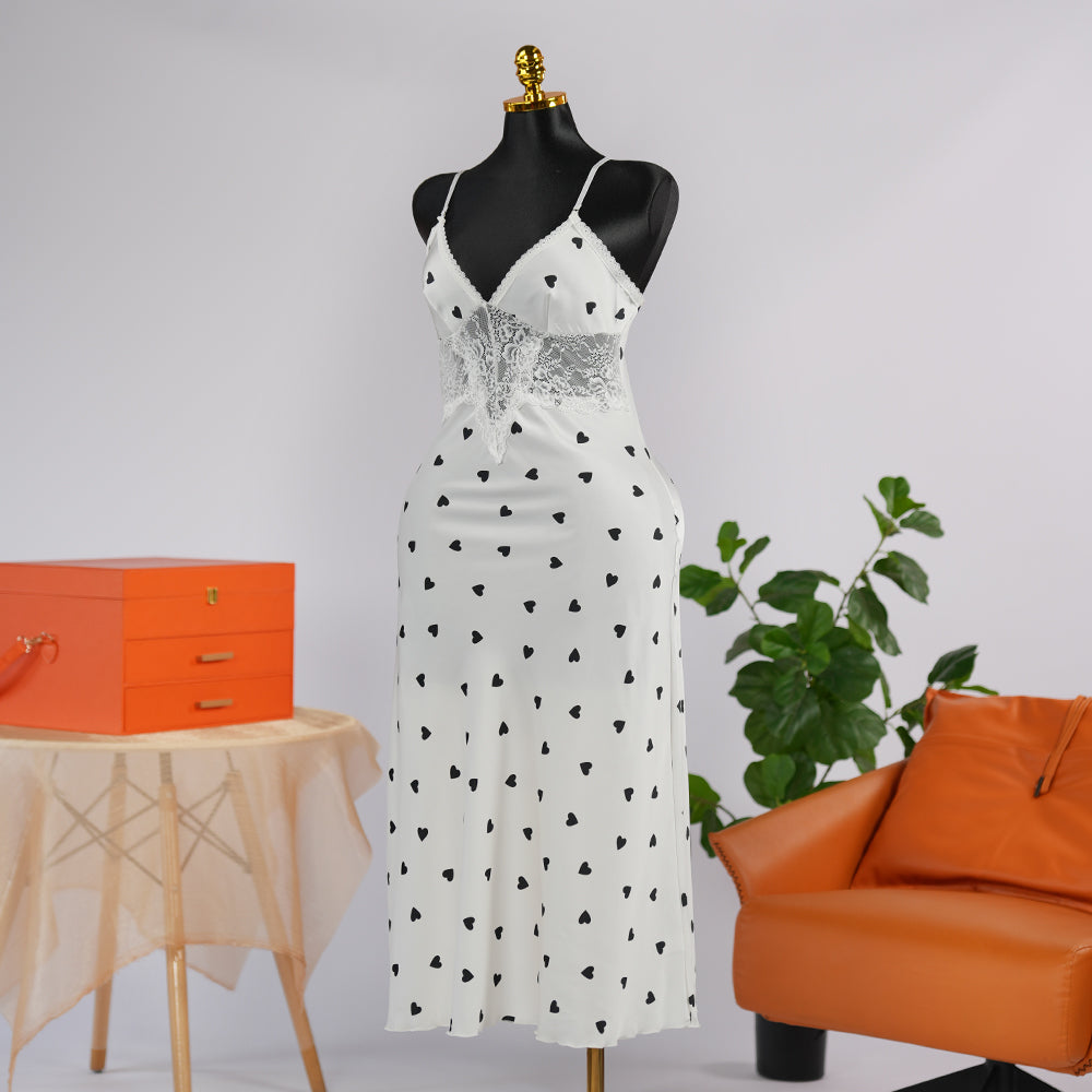 Satin Heart Printed Nightgown