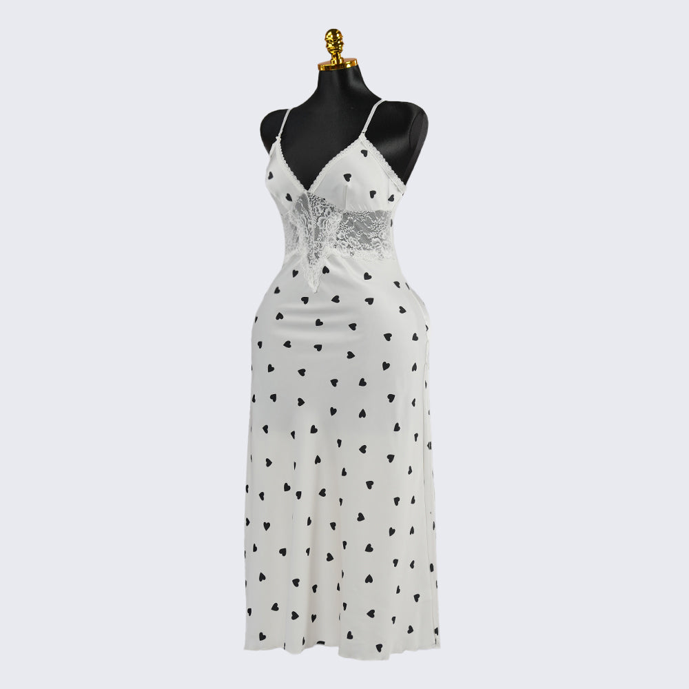 Satin Heart Printed Nightgown
