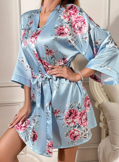 Sexy Blue Chinese Embroidered Miniskirt Nightgown Nightdress Suspender Nightgown Set