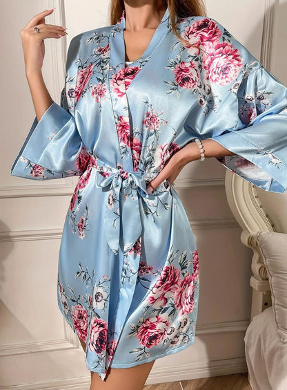 Sexy Blue Chinese Embroidered Miniskirt Nightgown Nightdress Suspender Nightgown Set